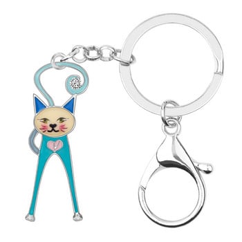 Bonsny σμάλτο κράμα Rhinestone Kitten Keychains Keychians Κρυστάλλινα ζωικά κοσμήματα για γυναίκες κορίτσια Τσάντα Πορτοφόλι αυτοκινήτου Γούρια Δώρο