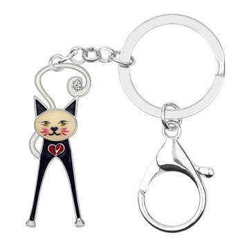 Bonsny σμάλτο κράμα Rhinestone Kitten Keychains Keychians Κρυστάλλινα ζωικά κοσμήματα για γυναίκες κορίτσια Τσάντα Πορτοφόλι αυτοκινήτου Γούρια Δώρο