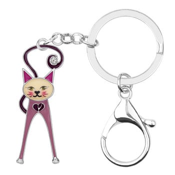 Bonsny σμάλτο κράμα Rhinestone Kitten Keychains Keychians Κρυστάλλινα ζωικά κοσμήματα για γυναίκες κορίτσια Τσάντα Πορτοφόλι αυτοκινήτου Γούρια Δώρο