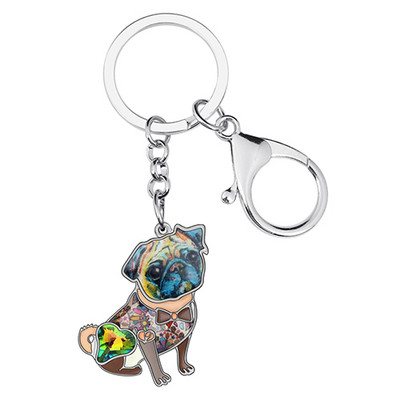 NEWEI Emajl Legura Rhinestone Bulldog Pug Dog Privjesci Prstenovi Auto Torbica Torba Životinjski Privjesak Za Žene Djevojke Muškarci Dekoracija Poklon