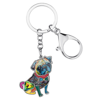 NEWEI Emajl Legura Rhinestone Bulldog Pug Dog Privjesci Prstenovi Auto Torbica Torba Životinjski Privjesak Za Žene Djevojke Muškarci Dekoracija Poklon