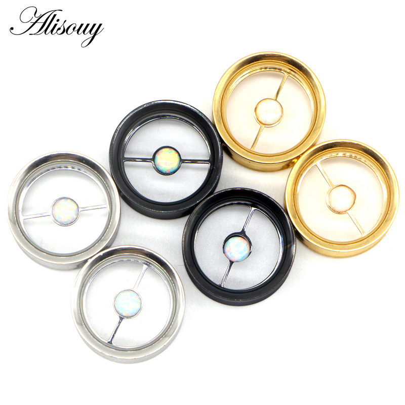 2 kom od nehrđajućeg čelika duplo prošireni opal Vijak Čepići za uši od mesa tuneli za piercing Nakit za tijelo Mjerači za uši Ekspander Rastezanje 8~25 mm