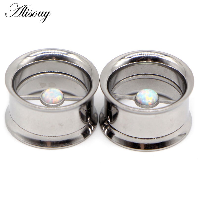 2 kom od nehrđajućeg čelika duplo prošireni opal Vijak Čepići za uši od mesa tuneli za piercing Nakit za tijelo Mjerači za uši Ekspander Rastezanje 8~25 mm