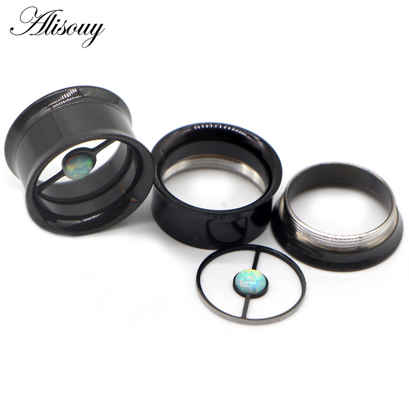 2 kom od nehrđajućeg čelika duplo prošireni opal Vijak Čepići za uši od mesa tuneli za piercing Nakit za tijelo Mjerači za uši Ekspander Rastezanje 8~25 mm