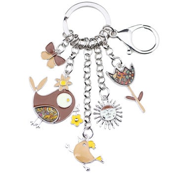 Bonsny σμάλτο κράμα κινουμένων σχεδίων Bird Sun Flower Chain KeychainS Μπρελόκ Χαριτωμένα κοσμήματα μόδας ζώων για γυναίκες κορίτσια Δώρο τσάντα αυτοκινήτου