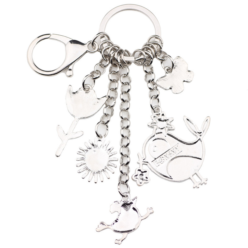 Bonsny Emajl Legura Crtić Ptica Sunce Cvijet Privjesak za ključeve Privjesak za ključeve Slatke životinje Modni nakit za žene Djevojke Poklon torba za automobil