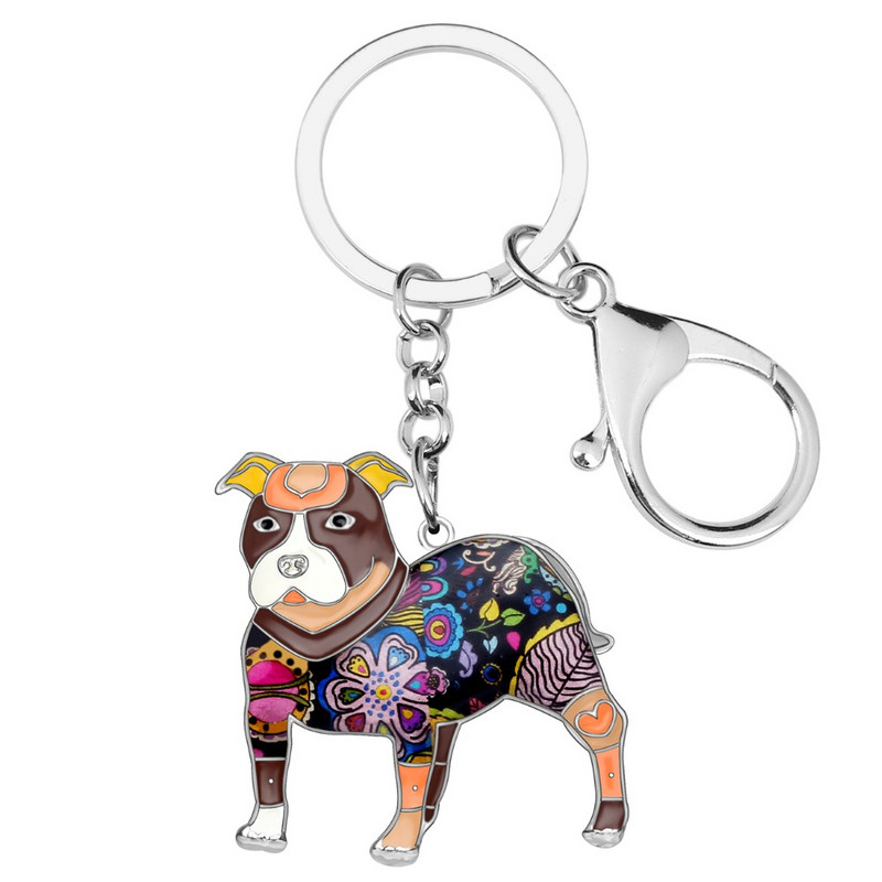 Bonsny κράμα σμάλτου Boston Pit Bull Terrier Μπρελόκ για σκύλους Μπρελόκ Δαχτυλίδια Δώρο για Γυναίκες Κορίτσια Pet Lovers Τσάντα Γούρια αυτοκινήτου Κρεμαστό