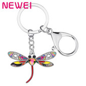 NEWEI Emajl Legura Rhinestone Dragonfly Key Chain Ring Auto Torbica Torba Charm Keychains Nakit Za Žene Djevojke Teen Dekoracija Poklon
