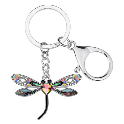 NEWEI Emajl Legura Rhinestone Dragonfly Key Chain Ring Auto Torbica Torba Charm Keychains Nakit Za Žene Djevojke Teen Dekoracija Poklon