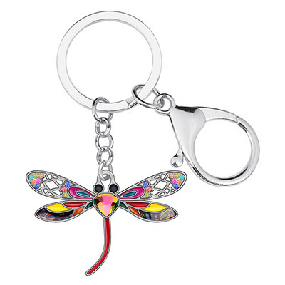 NEWEI Emajl Legura Rhinestone Dragonfly Key Chain Ring Auto Torbica Torba Charm Keychains Nakit Za Žene Djevojke Teen Dekoracija Poklon