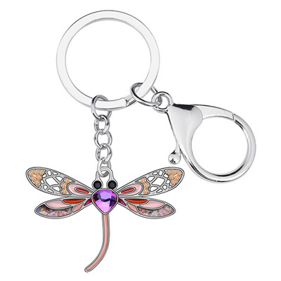 NEWEI Emajl Legura Rhinestone Dragonfly Key Chain Ring Auto Torbica Torba Charm Keychains Nakit Za Žene Djevojke Teen Dekoracija Poklon