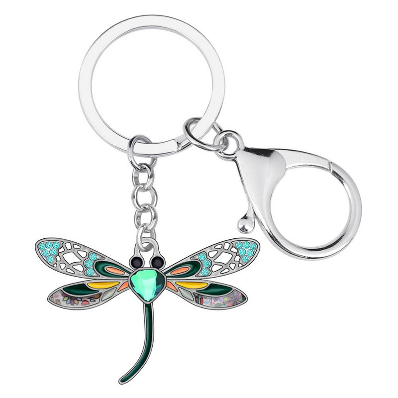 NEWEI Emajl Legura Rhinestone Dragonfly Key Chain Ring Auto Torbica Torba Charm Keychains Nakit Za Žene Djevojke Teen Dekoracija Poklon