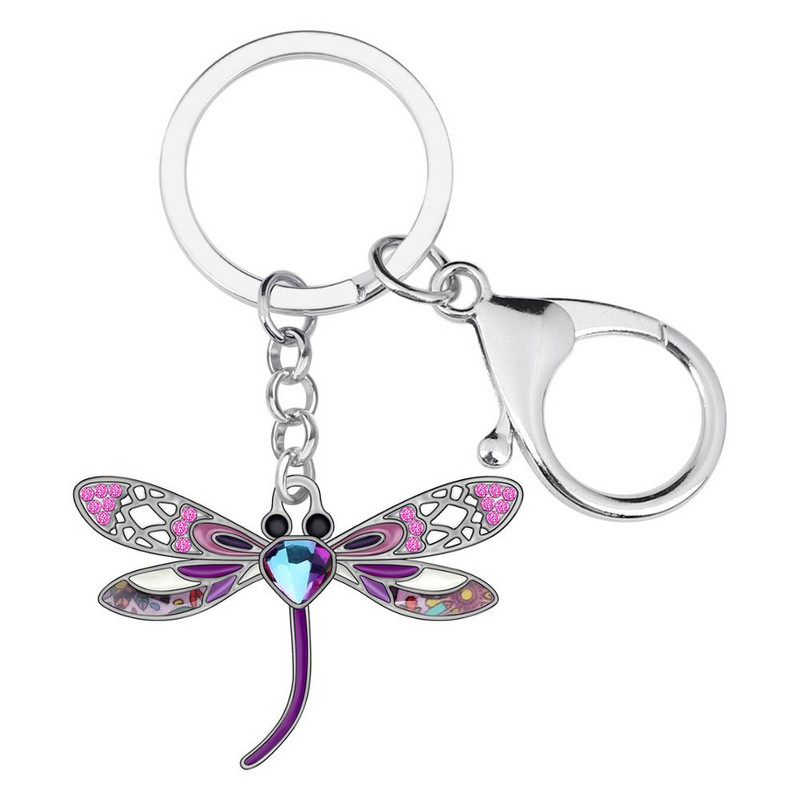NEWEI Emajl Legura Rhinestone Dragonfly Key Chain Ring Auto Torbica Torba Charm Keychains Nakit Za Žene Djevojke Teen Dekoracija Poklon