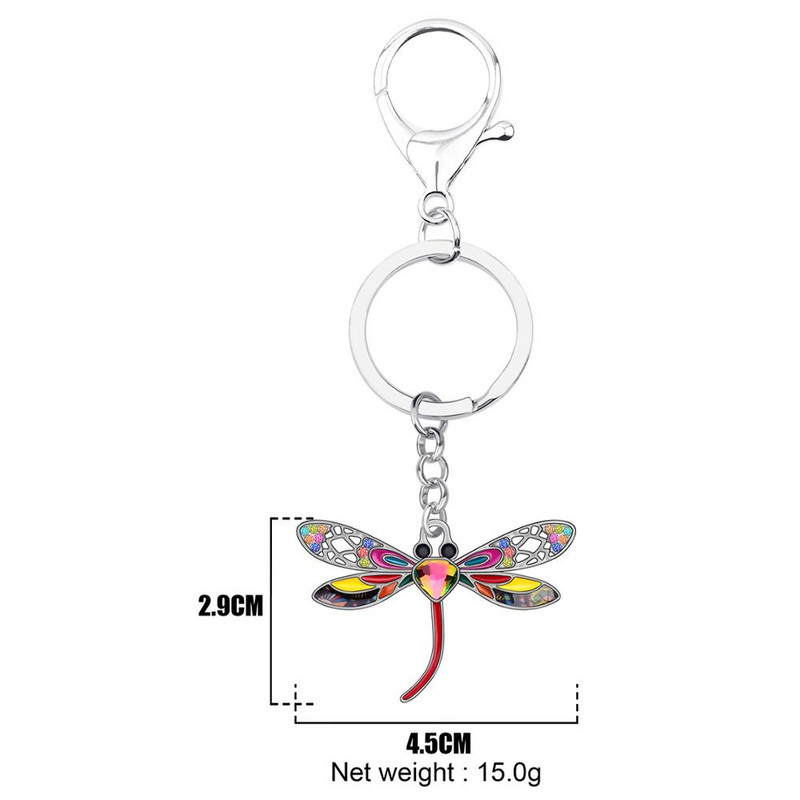 NEWEI Emajl Legura Rhinestone Dragonfly Key Chain Ring Auto Torbica Torba Charm Keychains Nakit Za Žene Djevojke Teen Dekoracija Poklon