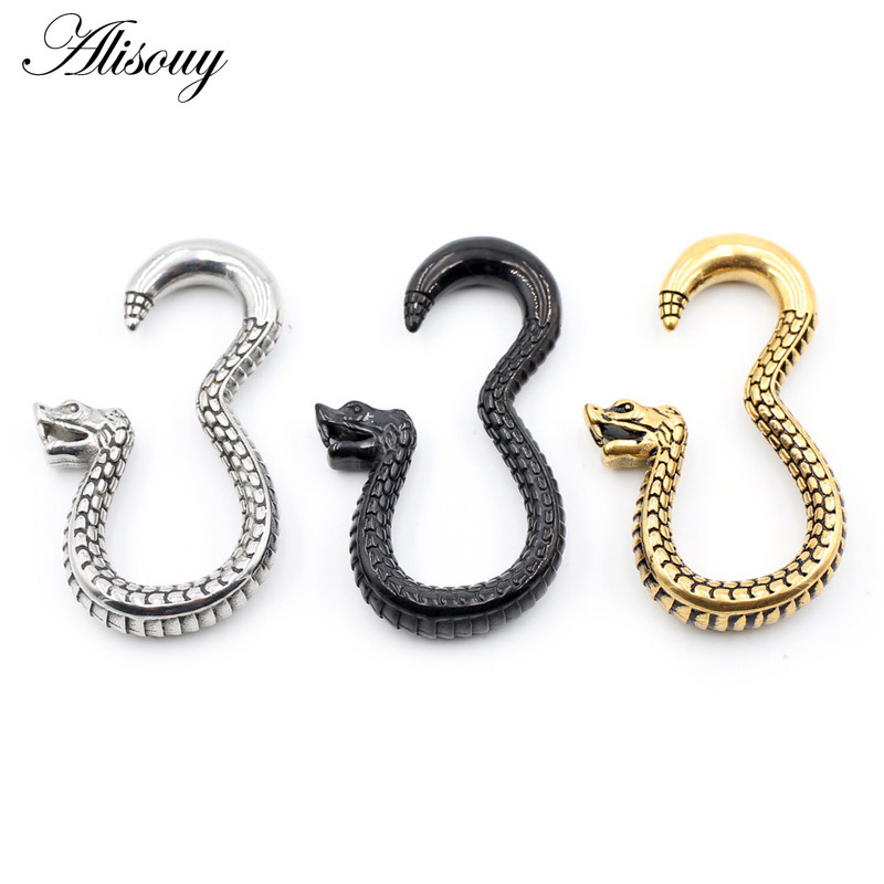 Alisouy 1PC 316L nehrđajući čelik zmija kuka utezi za uši teški ekspander rastezljivi čepovi mjerač mesa naušnica Nakit za piercing