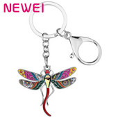 NEWEI Aliaj emailat cu stras libelulă breloc inel geanta mașină geantă breloc brelocuri bijuterii pentru femei fete adolescent cadou de decorare