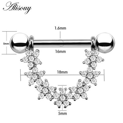 Alisouy 2db 14G csillag virág levél szív mellbimbó piercing rúd rozsdamentes acél cirkon kristály szexi mellbimbó gyűrűk pajzs test ékszerek