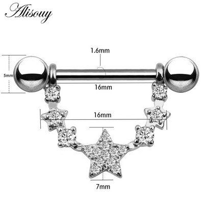 Alisouy 2db 14G csillag virág levél szív mellbimbó piercing rúd rozsdamentes acél cirkon kristály szexi mellbimbó gyűrűk pajzs test ékszerek