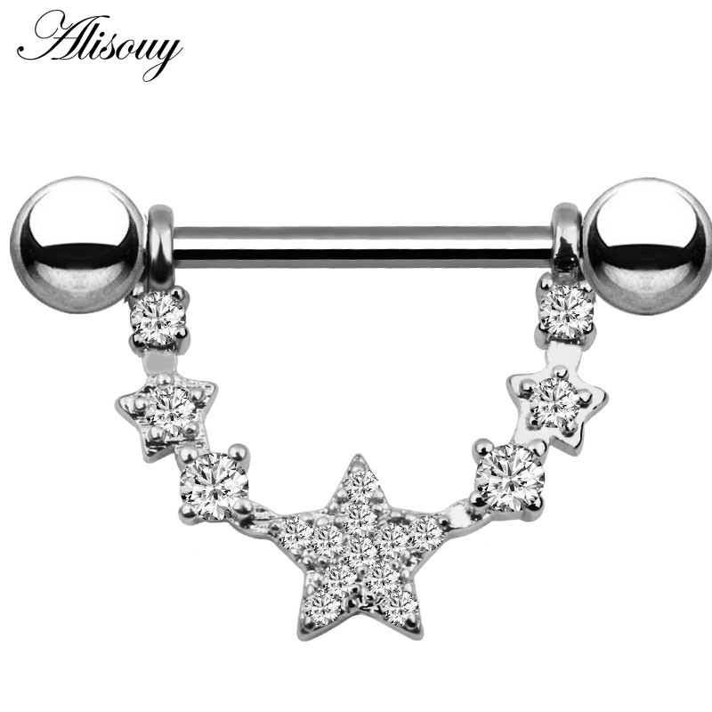 Alisouy 2db 14G csillag virág levél szív mellbimbó piercing rúd rozsdamentes acél cirkon kristály szexi mellbimbó gyűrűk pajzs test ékszerek
