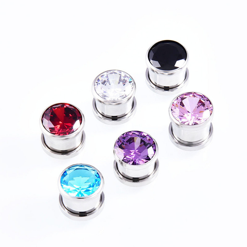 1 par kristalnih cirkonskih čepića za uši Tunelska naušnica Ekspanderi hrskavice Mjerači Vijčani čepovi i tuneli Nakit za tijelo za piercing
