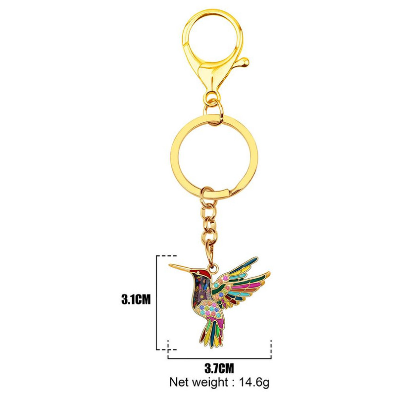 Lanț chei cu pasăre colibri colorat din aliaj din smalț Bonsny, geantă, geantă, decorare geantă de mașină, brelocuri pentru femei, fete, farmec cadou