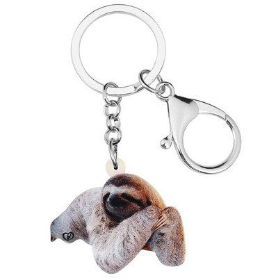 NEWEI Brelocuri cu leneș gri, acrilic, breloc chei, bijuterii cu animale cu imprimare drăguță, pentru femei, fete, cadou, geantă, portofel, decorare de modă