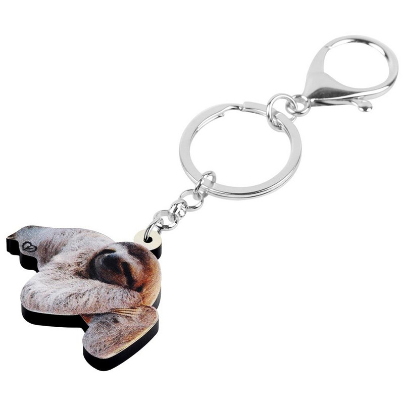 NEWEI Brelocuri cu leneș gri, acrilic, breloc chei, bijuterii cu animale cu imprimare drăguță, pentru femei, fete, cadou, geantă, portofel, decorare de modă