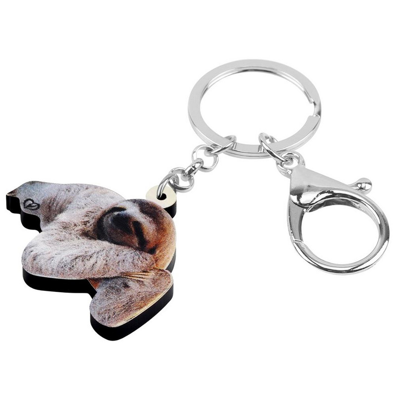 NEWEI Brelocuri cu leneș gri, acrilic, breloc chei, bijuterii cu animale cu imprimare drăguță, pentru femei, fete, cadou, geantă, portofel, decorare de modă