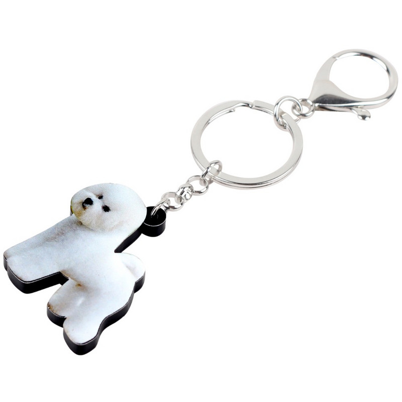 Bonsny Akrilni slatki bišon frize pas Privjesci za ključeve Prstenje Životinjski nakit za žene Djevojke Ženske torbice Torbica za automobil Privjesci