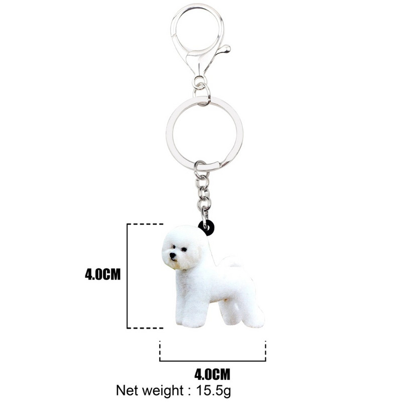 Bonsny Akrilni slatki bišon frize pas Privjesci za ključeve Prstenje Životinjski nakit za žene Djevojke Ženske torbice Torbica za automobil Privjesci