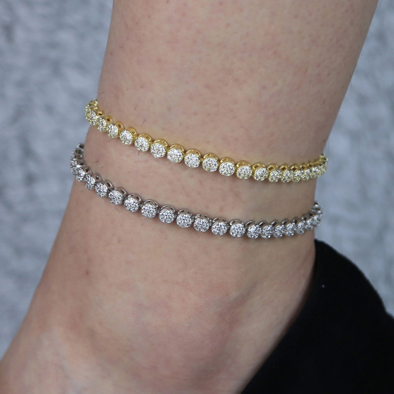 Sjajni novi 5A kubični cirkonij cz teniski lanac hip hop novi lanac za ženska stopala ljetna iced out narukvica