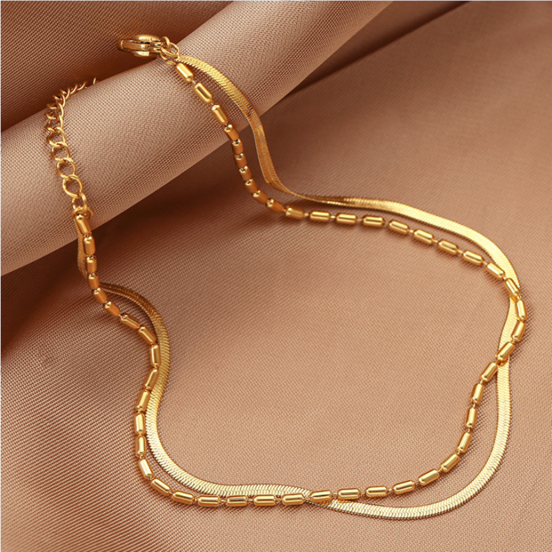 Modni vrhunski nakit od 316L nehrđajućeg čelika zlatne boje dvoslojne ogrlice s perlama lančići od zmijske kosti narukvice za žene Tobilleras