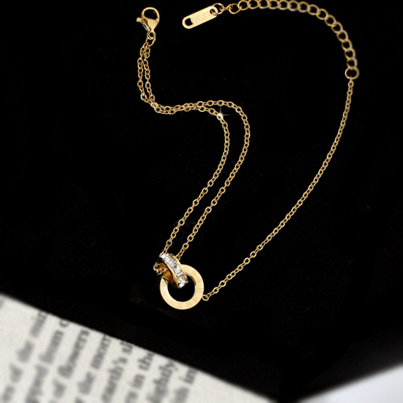 Bijuterii de modă din oțel inoxidabil 316L, zircon încorporat, numere romane rotunde, ornamente pentru gleznă, cu lanț de farmec, gleznă pentru femei