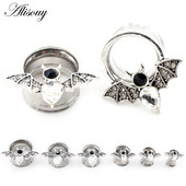 Alisouy 2 kom Vodena kap od nehrđajućeg čelika Cirkon Šišmiš Tuneli za uši Čepovi za proširenje Nosila Mjerači Naušnice Piercing Nakit za tijelo