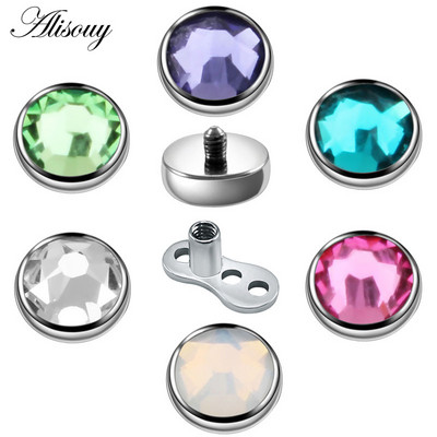 Alisouy 1PC G23 Titan Micro Piercing Dermal Cubic Zircon Anchor Crystal Top Piercing Dermal Suprafață 14G Bijuterii pentru corp