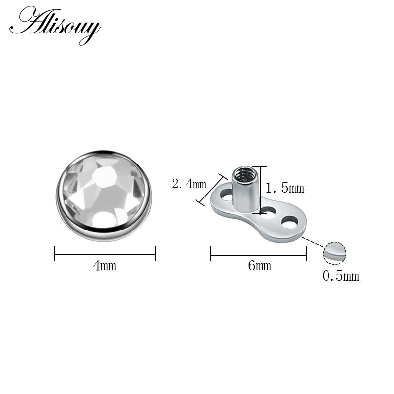 Alisouy 1PC G23 mikro dermalni piercing od titana, kubni cirkon, sidro, kristalna gornja površina dermalnog piercinga, 14G Nakit za tijelo