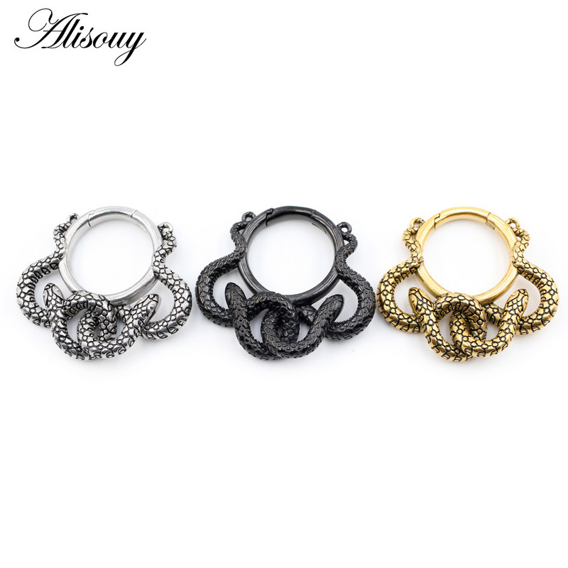 Alisouy 1 τεμ. από ανοξείδωτο ατσάλι, σπάγγος φιδιού, στρογγυλό αυτί, βάρη με βαριά διαστολέα, φορείο, μετρητές, σκουλαρίκια, κοσμήματα για διάτρηση σώματος