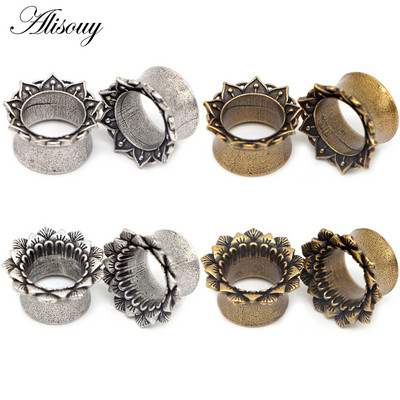 Alisouy 2τμχ New Vintage Flower Leaf Χάλκινα Ωτομετρητές Flesh Tunnels βύσματα Expanders Φορείο Piercing Body Jewelry 8mm-16mm
