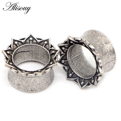 Alisouy 2 buc New Vintage Frunză de flori de cupru Indicatoare pentru urechi Tuneluri pentru carne dopuri Expansori targă Piercing Bijuterii pentru corp 8mm-16mm