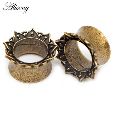 Alisouy 2 buc New Vintage Frunză de flori de cupru Indicatoare pentru urechi Tuneluri pentru carne dopuri Expansori targă Piercing Bijuterii pentru corp 8mm-16mm