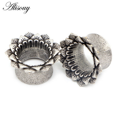 Alisouy 2 buc New Vintage Frunză de flori de cupru Indicatoare pentru urechi Tuneluri pentru carne dopuri Expansori targă Piercing Bijuterii pentru corp 8mm-16mm