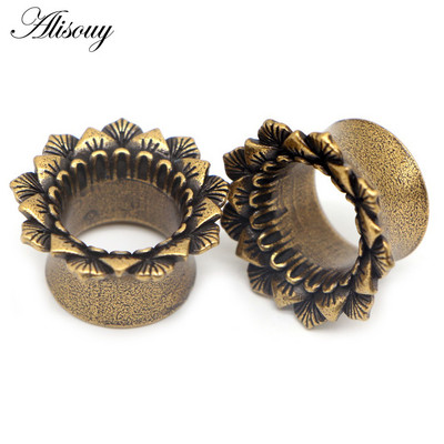 Alisouy 2 buc New Vintage Frunză de flori de cupru Indicatoare pentru urechi Tuneluri pentru carne dopuri Expansori targă Piercing Bijuterii pentru corp 8mm-16mm