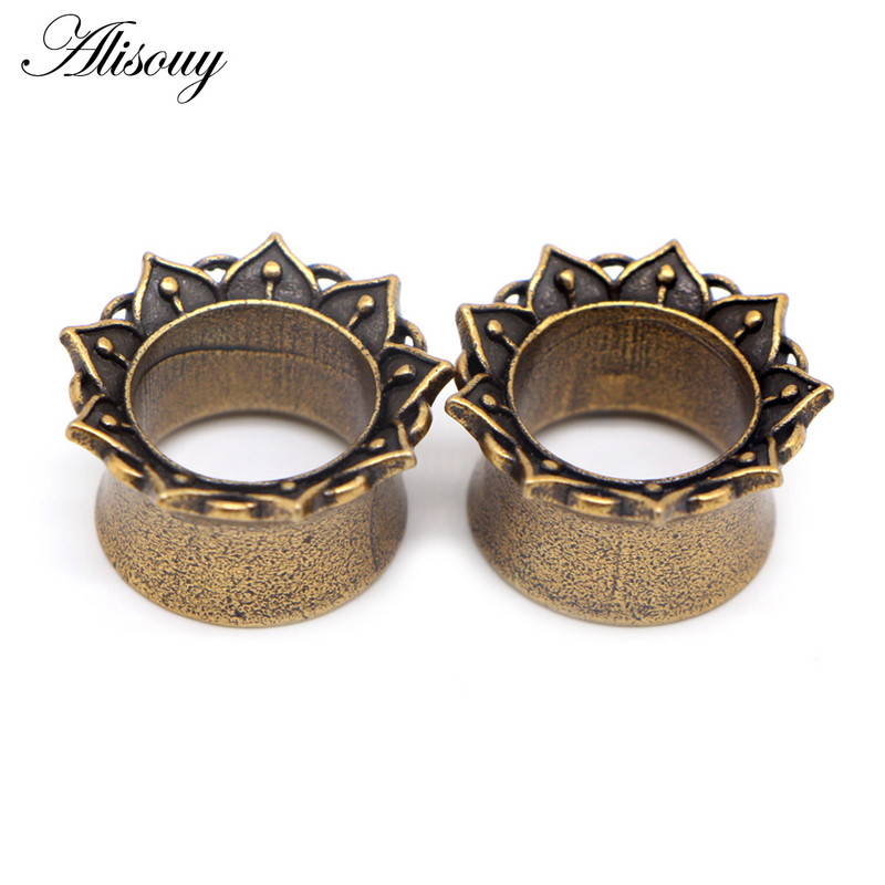 Alisouy 2 buc New Vintage Frunză de flori de cupru Indicatoare pentru urechi Tuneluri pentru carne dopuri Expansori targă Piercing Bijuterii pentru corp 8mm-16mm