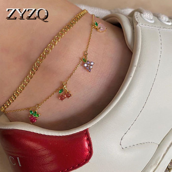 ZYZQ модна гореща разпродажба сладка череша с плодове за глезен за жени, момичета Проста златна метална верига с топка Многослойна глезенна глезенка изящни бижута