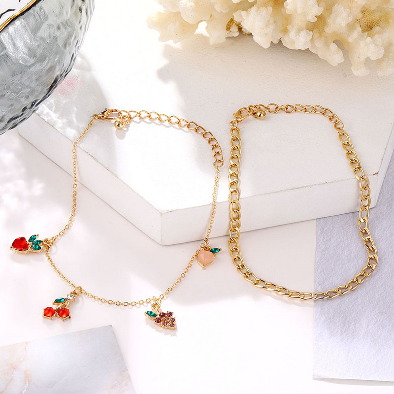 ZYZQ modni vrući rasprodajni narukvica s voćem trešnje za žene Djevojke Jednostavan zlatni metalni lančić s kuglicom Višeslojni narukvica za gležanj Fini nakit