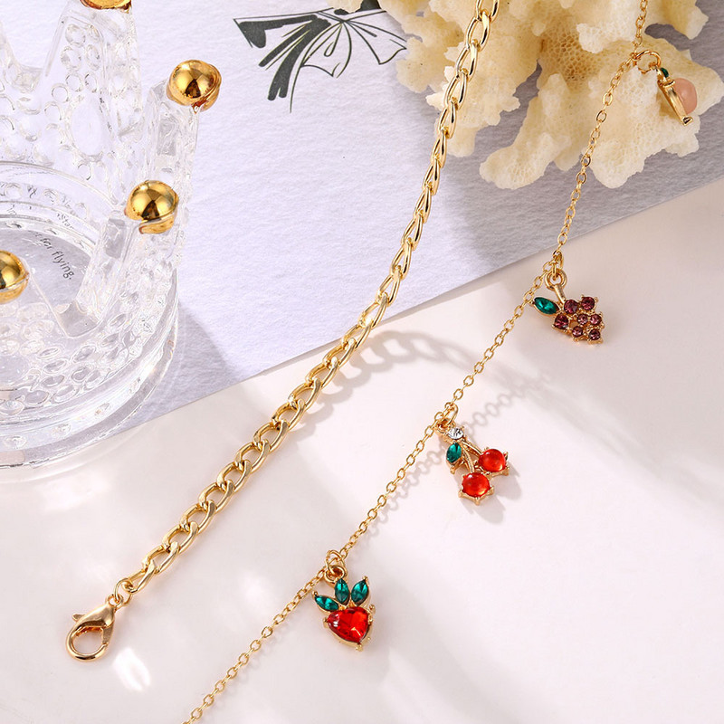 ZYZQ modni vrući rasprodajni narukvica s voćem trešnje za žene Djevojke Jednostavan zlatni metalni lančić s kuglicom Višeslojni narukvica za gležanj Fini nakit
