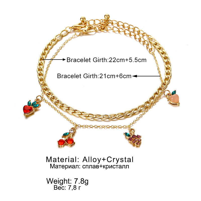 ZYZQ modni vrući rasprodajni narukvica s voćem trešnje za žene Djevojke Jednostavan zlatni metalni lančić s kuglicom Višeslojni narukvica za gležanj Fini nakit