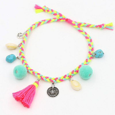 Női boho ékszerek Kézzel szőtt kötél kagylóbojttal Természetes kő Állítható bokaláb karkötő Strand kiegészítők
