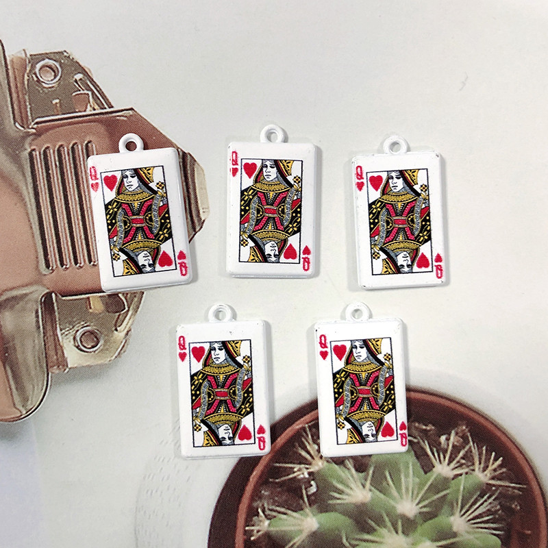 10 kom/pak Smiješne karte za igranje Aluminijske naušnice Privjesci Društvena igra Solitaire Queen King Privjesci za narukvicu DIY Napravite nakit