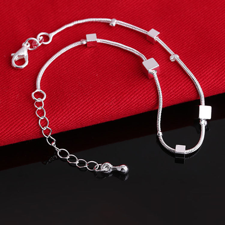 Jednostavna četvrtasta rešetkasta narukvica za gležanj s pečatom Hamsa na nozi za žene Posrebrena narukvica za gležanj s pješčanom plažom na stopalu za djevojku